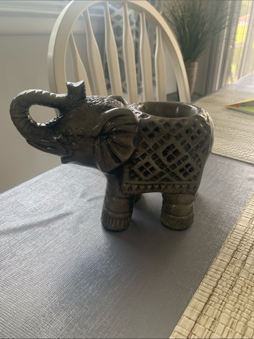 Ceramic Elephant Accent Vase — Brown Gloss Finish